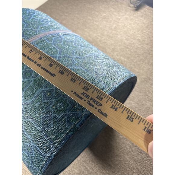 Rare 1950s Vintage Round Hat Box Blue Teal Geometric Atomic Print Zipper Case